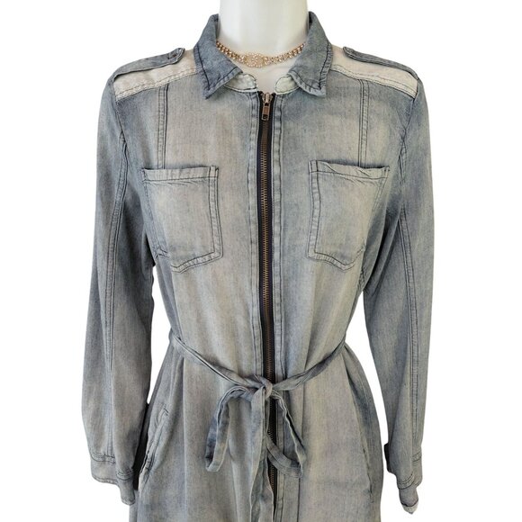 Miss Me Women's Small Denim Style Long Sleeve Zip-Up Dress viscose & Cotton - Picture 9 of 10